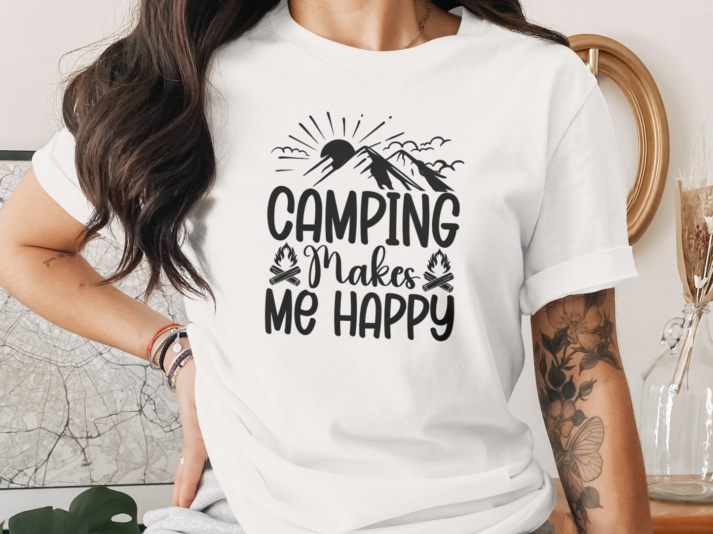 Camping Makes Me Happy Outdoor Adventure Graphic T-Shirt T-Shirt - Outdoor & Adventure Collection - Mile Marker 16 Gear by Cloud 16 Clothing Co.
