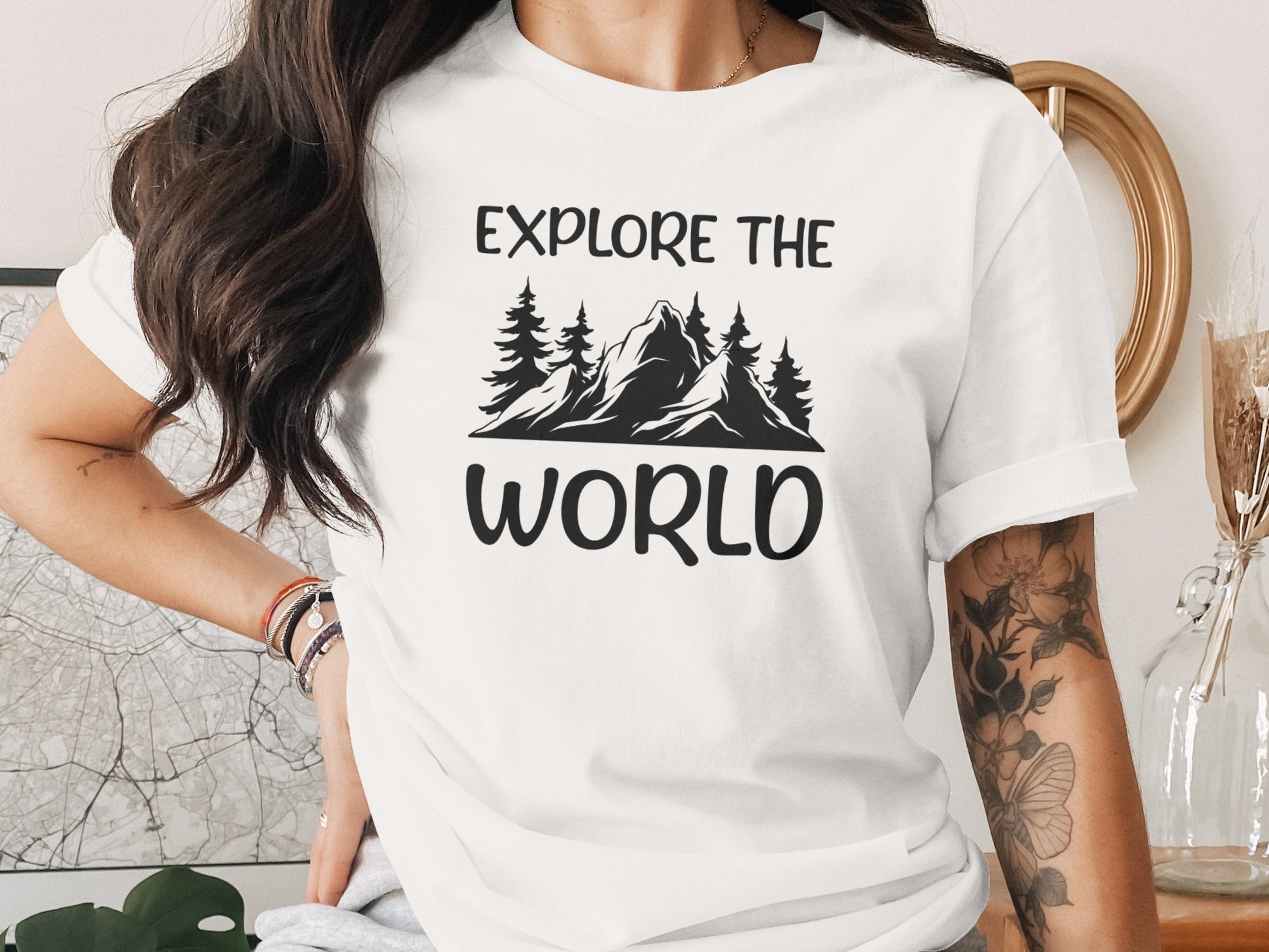 Explore The World Mountain Silhouette Hiking Adventure T-Shirt T-Shirt - Outdoor & Adventure Collection - Mile Marker 16 Gear by Cloud 16 Clothing Co.