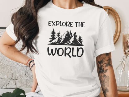 Explore The World Mountain Silhouette Hiking Adventure T-Shirt T-Shirt - Outdoor & Adventure Collection - Mile Marker 16 Gear by Cloud 16 Clothing Co.
