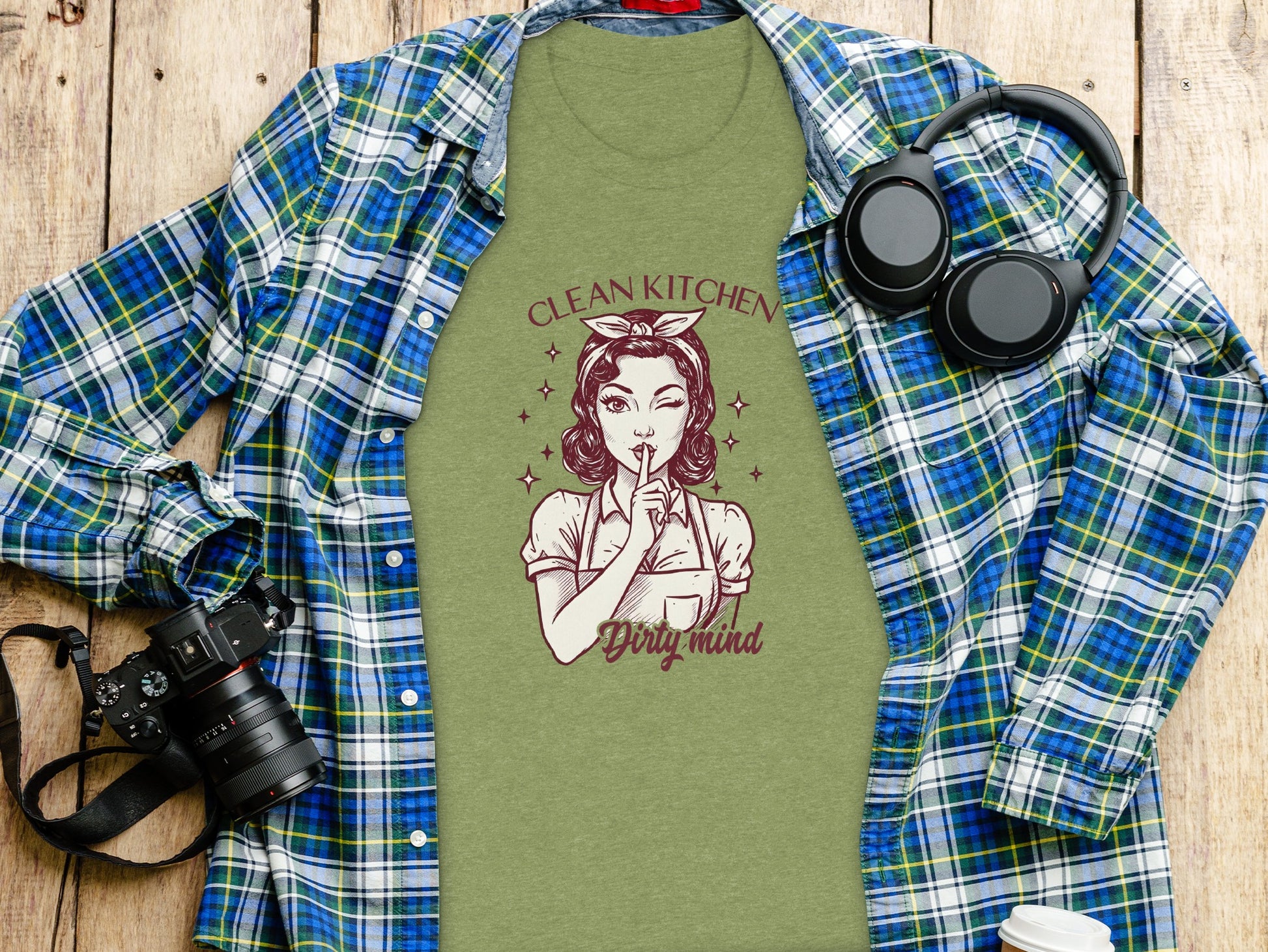 Clean Kitchen Dirty Mind Graphic Shirt Simple Design
