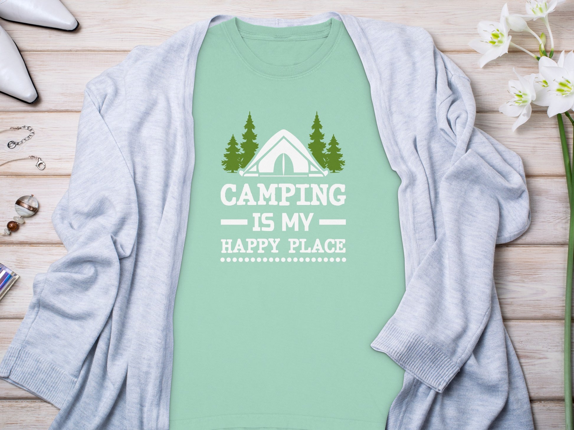 Camping Is My Happy Place Casual Wear Tee