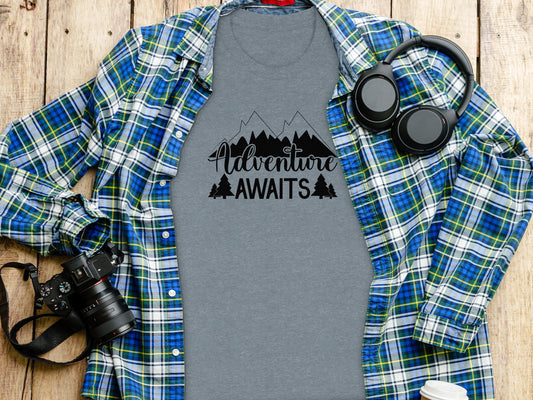 Adventure Awaits Mountains Nature Lover Graphic T-Shirt T-Shirt - Outdoor & Adventure Collection - Mile Marker 16 Gear by Cloud 16 Clothing Co.