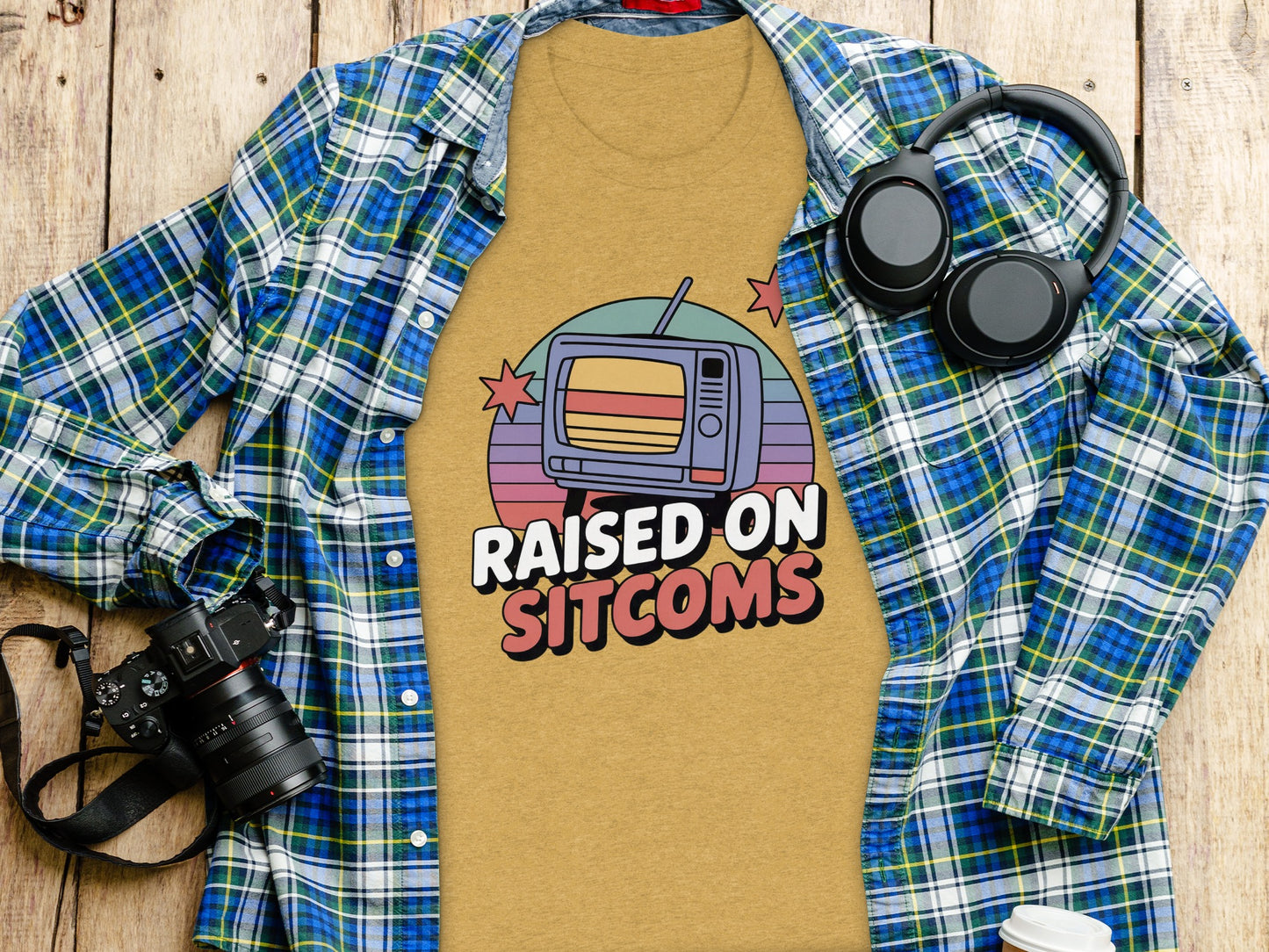 Raised On Sitcoms Graphic Tee Retro TV Design Shirt