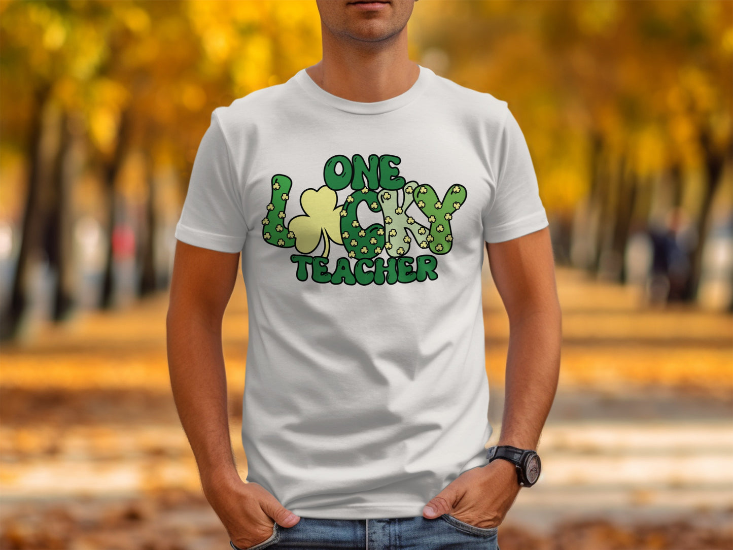 One Lucky Teacher Clover Shamrock Graphic Shirt
