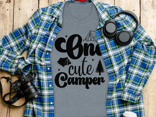 One Cute Camper Tent and Pine Tree Camping Design T-Shirt T-Shirt - Outdoor & Adventure Collection - Mile Marker 16 Gear by Cloud 16 Clothing Co.