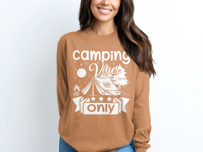 Camping Vibes Stars Only With Tent Graphic Long Sleeve T-Shirt Long Sleeve Tee - Outdoor & Adventure Collection - Mile Marker 16 Gear by Cloud 16 Clothing Co.
