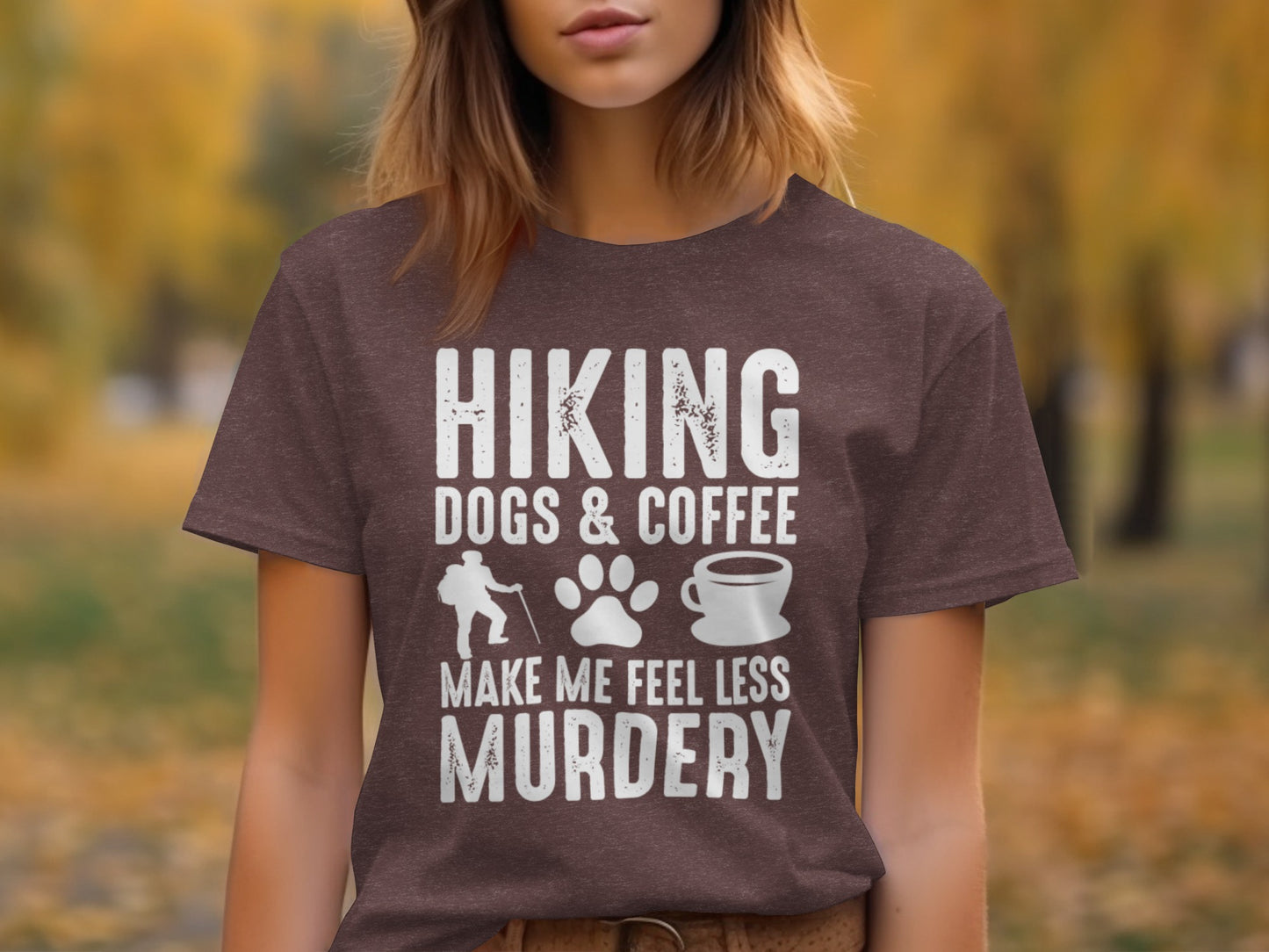 Hiking Dogs Coffee Less Murdery Funny Graphic Design T-Shirt T-Shirt - Outdoor & Adventure Collection - Mile Marker 16 Gear by Cloud 16 Clothing Co.