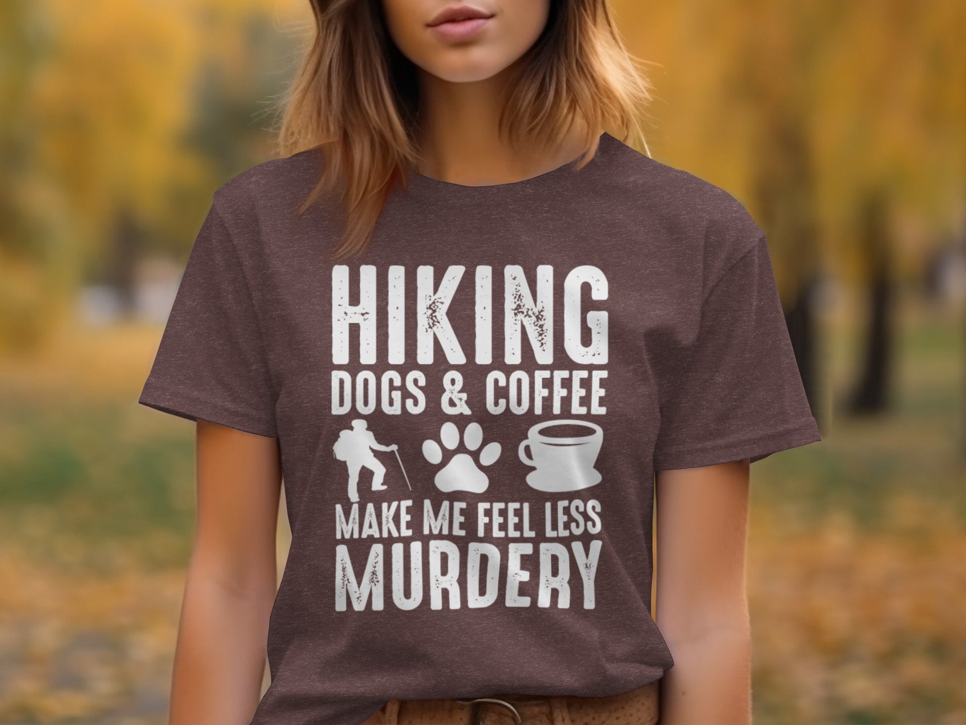 Hiking Dogs Coffee Less Murdery Funny Graphic Design T-Shirt T-Shirt - Outdoor & Adventure Collection - Mile Marker 16 Gear by Cloud 16 Clothing Co.