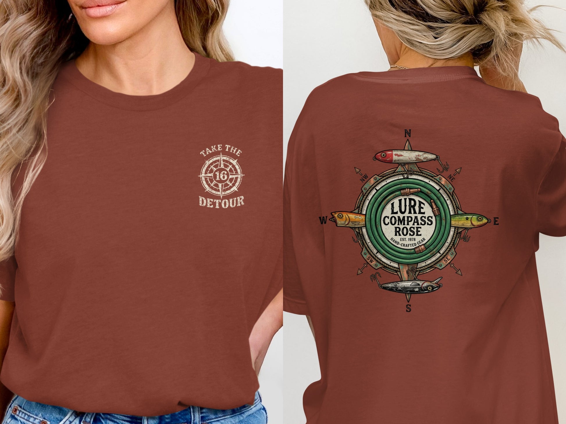 T-shirt with "Take the Detour 16" on front, "Lure Compass Rose Hand-Crafted Gear" on back.