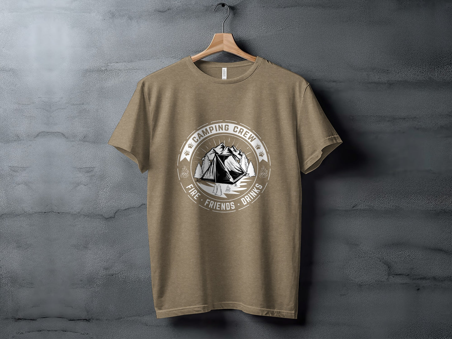 Camping Crew Friends Drinks Fire Tent Mountain Scene T-Shirt T-Shirt - Outdoor & Adventure Collection - Mile Marker 16 Gear by Cloud 16 Clothing Co.