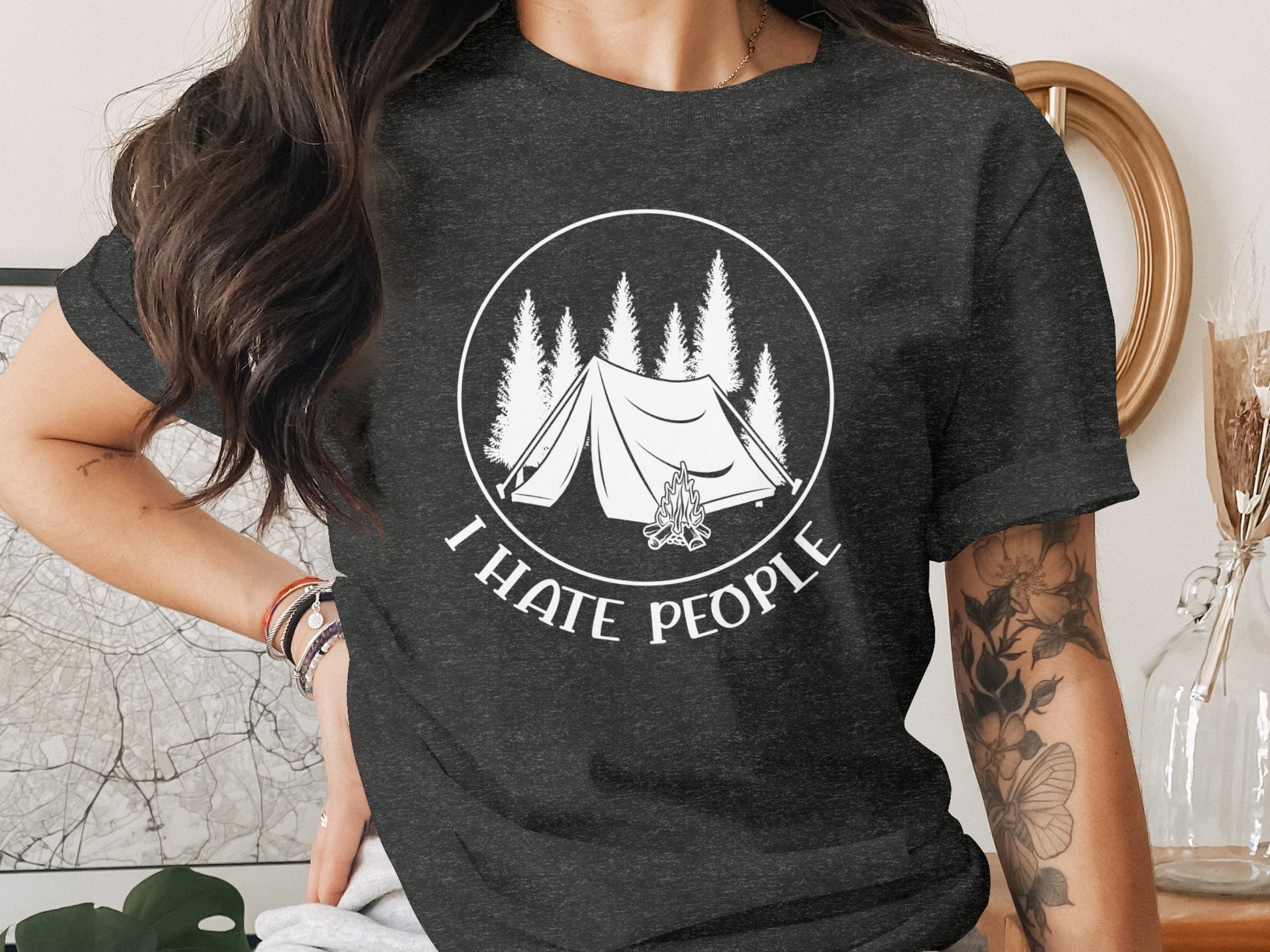 I Hate People Camping Tent Trees Graphic Illustration T-Shirt T-Shirt - Outdoor & Adventure Collection - Mile Marker 16 Gear by Cloud 16 Clothing Co.