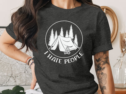 I Hate People Camping Tent Trees Graphic Illustration T-Shirt T-Shirt - Outdoor & Adventure Collection - Mile Marker 16 Gear by Cloud 16 Clothing Co.