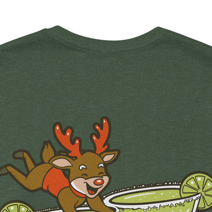 Scrappy Malone's Bar Christmas Tee — "Let's Get Lit" Santa & Rudolf Hanging from Martini Glass