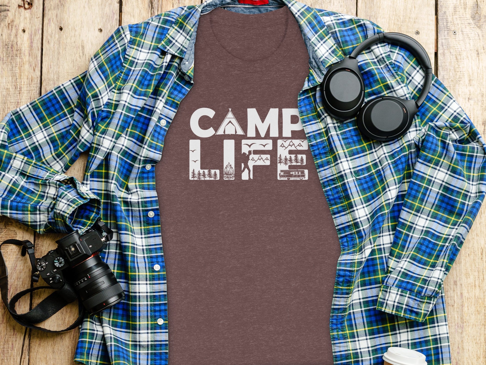 Camp Life Illustration with Tent and Fire Design T-Shirt T-Shirt - Outdoor & Adventure Collection - Mile Marker 16 Gear by Cloud 16 Clothing Co.