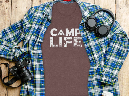 Camp Life Illustration with Tent and Fire Design T-Shirt T-Shirt - Outdoor & Adventure Collection - Mile Marker 16 Gear by Cloud 16 Clothing Co.