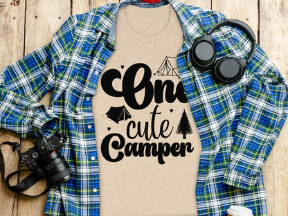 One Cute Camper Tent and Pine Tree Camping Design T-Shirt T-Shirt - Outdoor & Adventure Collection - Mile Marker 16 Gear by Cloud 16 Clothing Co.