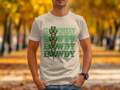 Howdy Clover Graphic Tee in Autumn Park Background