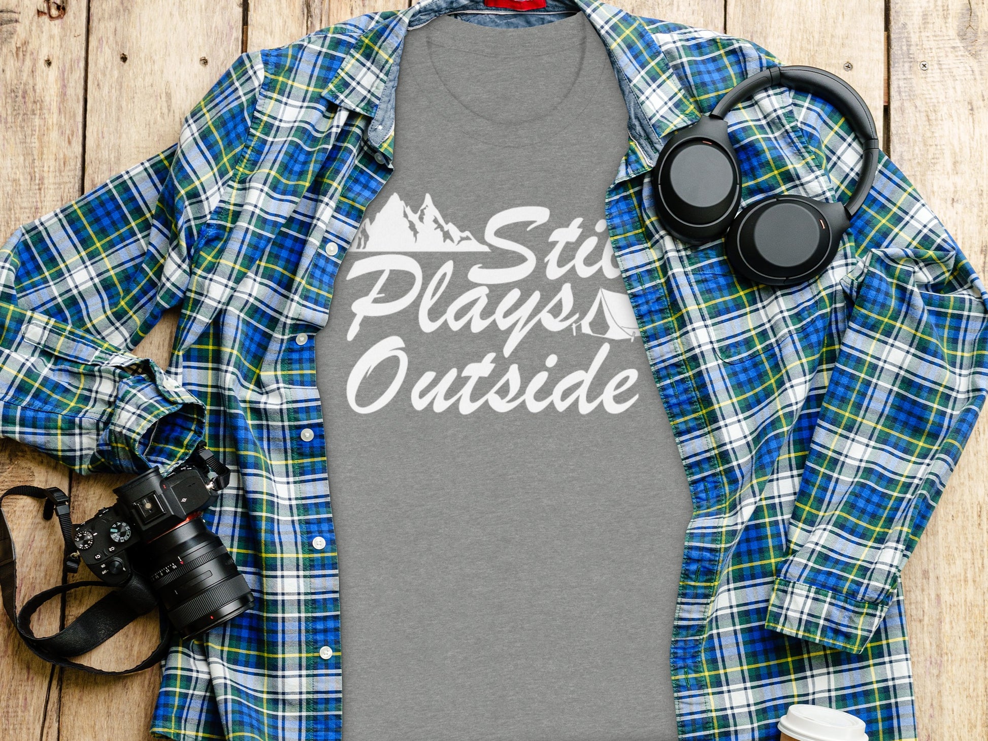 Still Plays Outside With Mountain Tent Graphic T-Shirt T-Shirt - Outdoor & Adventure Collection - Mile Marker 16 Gear by Cloud 16 Clothing Co.