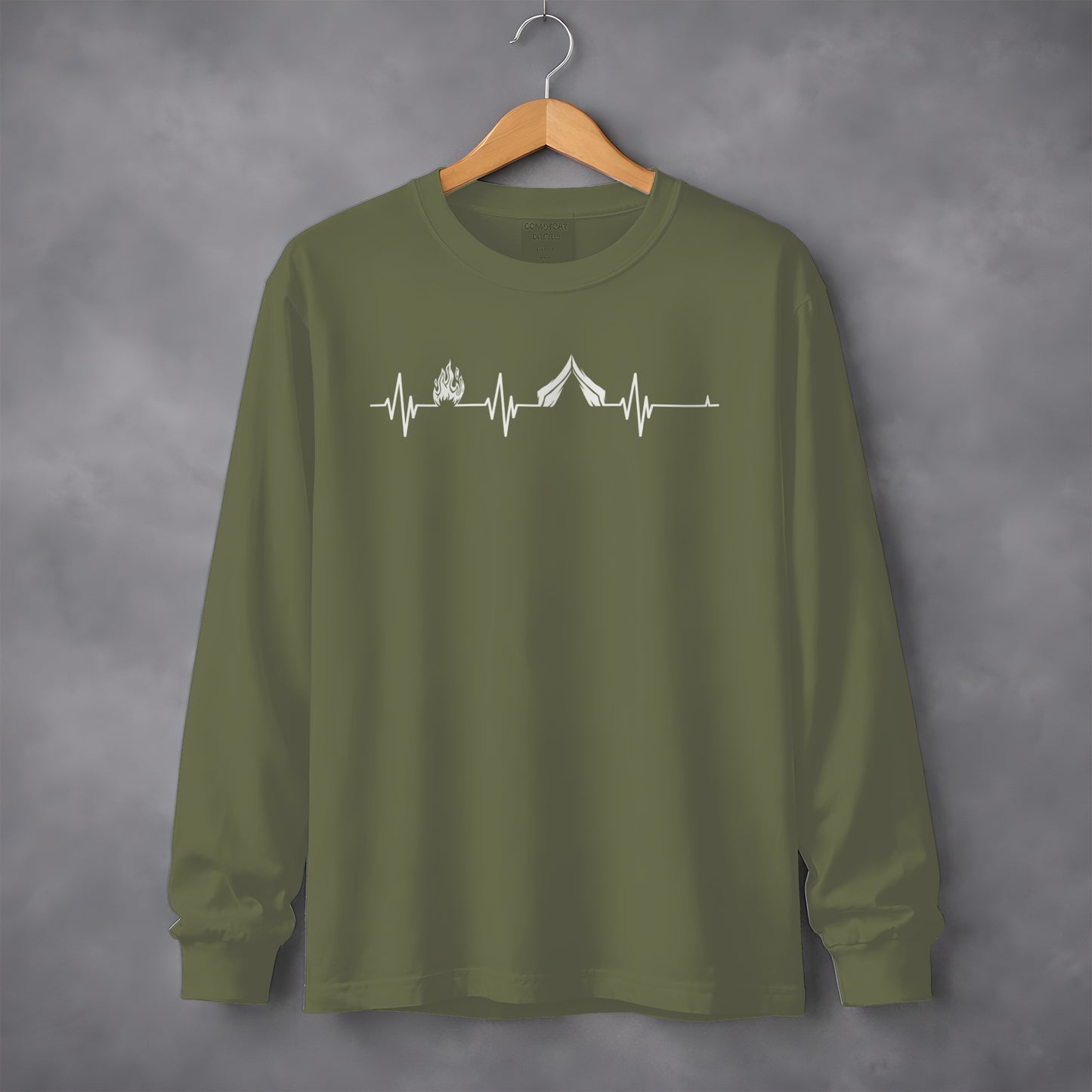 Camping Fire Tent Heartbeat Outdoor Adventure Long Sleeve T-Shirt Long Sleeve Tee - Outdoor & Adventure Collection - Mile Marker 16 Gear by Cloud 16 Clothing Co.
