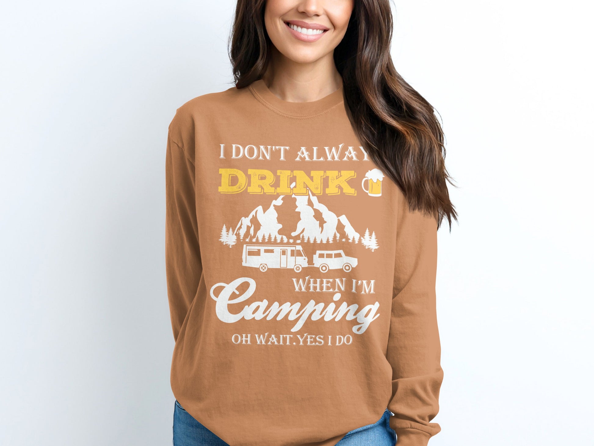 I Dont Always Drink When Im Camping Funny Design Long Sleeve T-Shirt Long Sleeve Tee - Outdoor & Adventure Collection - Mile Marker 16 Gear by Cloud 16 Clothing Co.