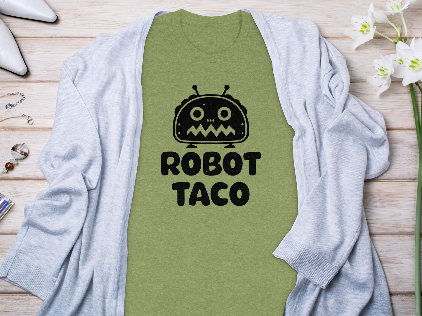 Robot Taco Graphic Shirt Humorous Sci-Fi Tee Casual Wear