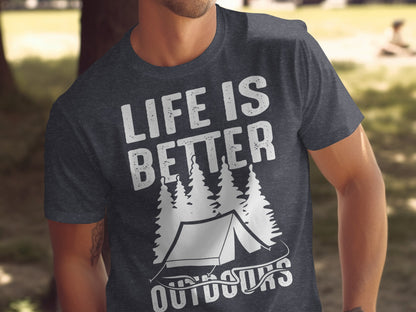 Life Is Better Outdoors Camping Tent Graphic Novelty T-Shirt T-Shirt - Outdoor & Adventure Collection - Mile Marker 16 Gear by Cloud 16 Clothing Co.