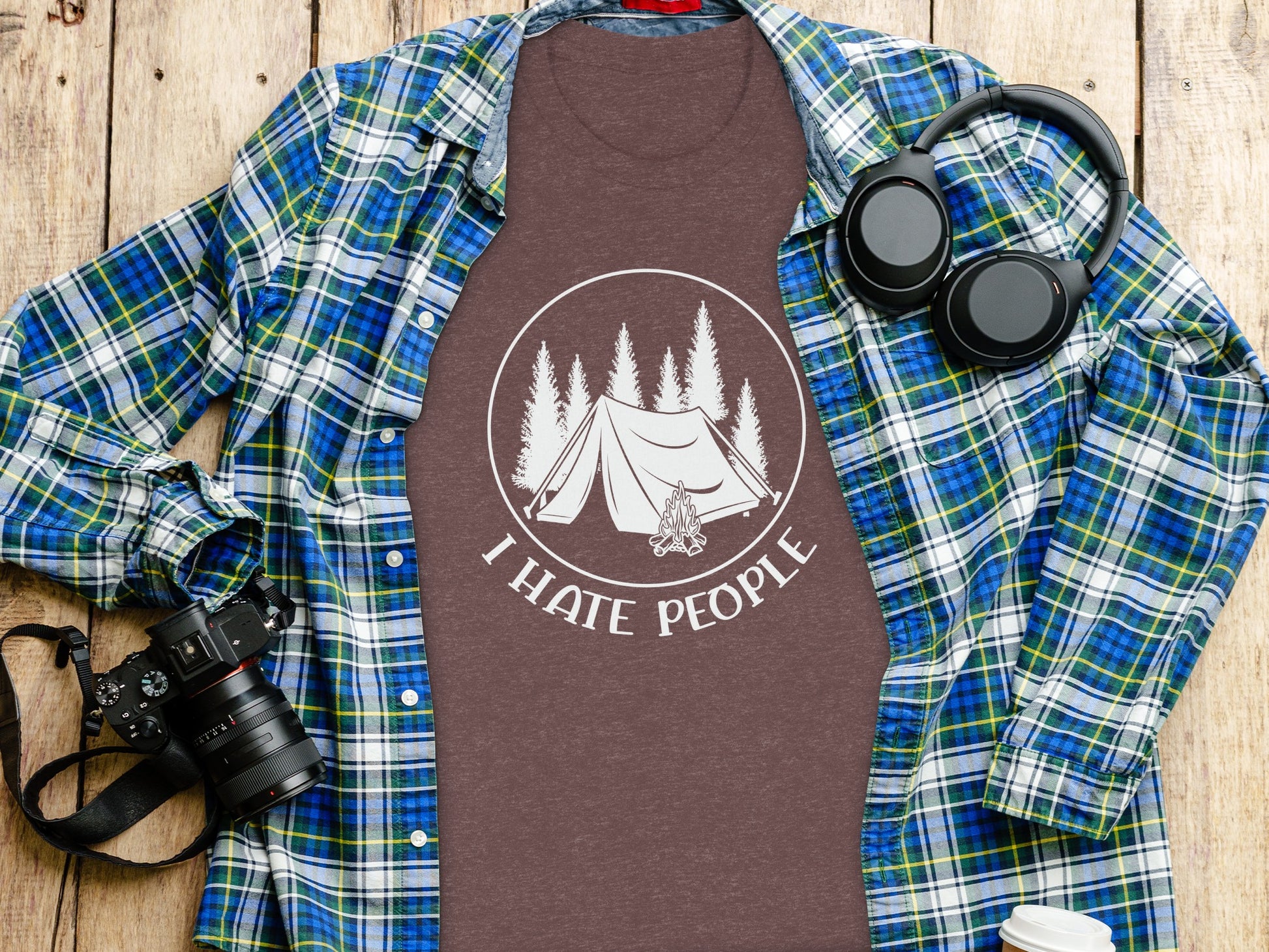 I Hate People Camping Tent Trees Graphic Illustration T-Shirt T-Shirt - Outdoor & Adventure Collection - Mile Marker 16 Gear by Cloud 16 Clothing Co.
