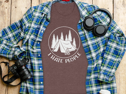 I Hate People Camping Tent Trees Graphic Illustration T-Shirt T-Shirt - Outdoor & Adventure Collection - Mile Marker 16 Gear by Cloud 16 Clothing Co.