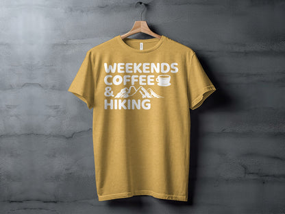 Weekends Coffee And Hiking Graphic Design Funny T-Shirt T-Shirt - Outdoor & Adventure Collection - Mile Marker 16 Gear by Cloud 16 Clothing Co.