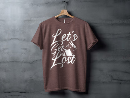 Lets Get Lost Tent and Mountain Graphic Design T-Shirt T-Shirt - Outdoor & Adventure Collection - Mile Marker 16 Gear by Cloud 16 Clothing Co.