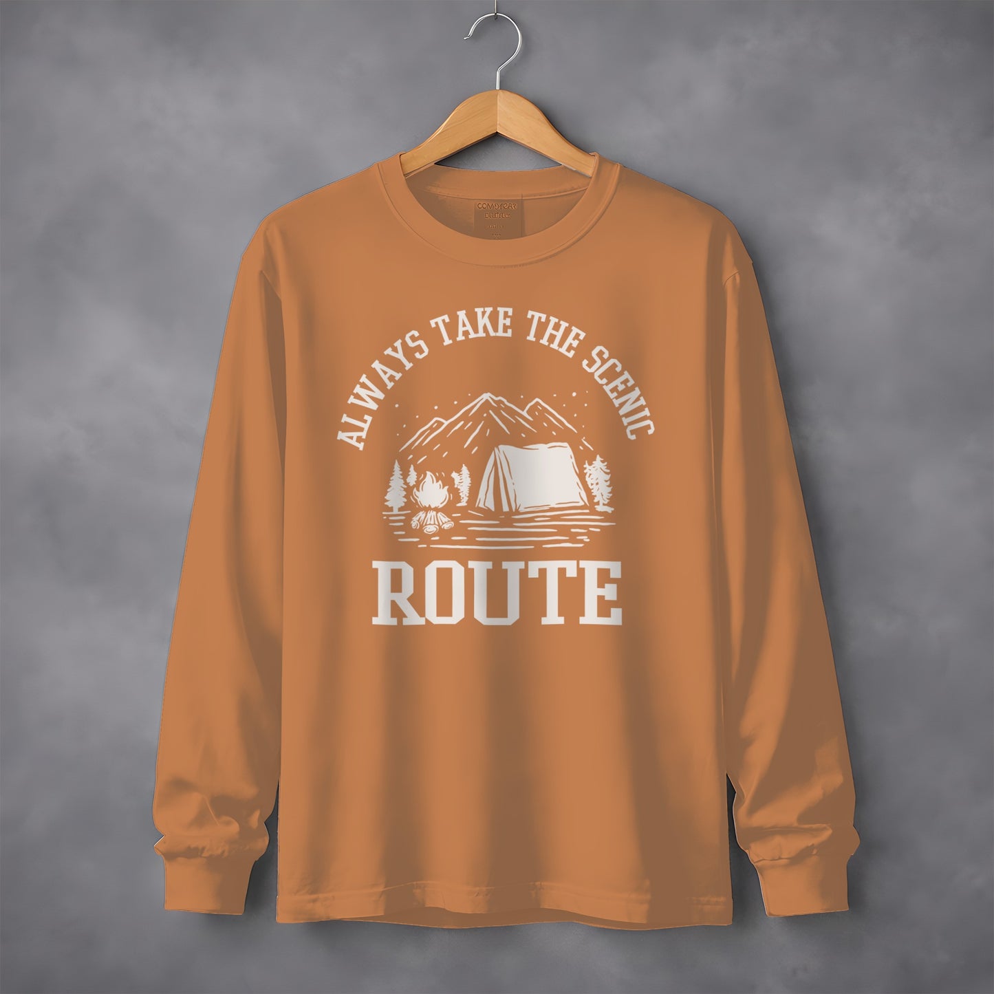 Always Take The Scenic Route Camping Adventure Long Sleeve T-Shirt Long Sleeve Tee - Outdoor & Adventure Collection - Mile Marker 16 Gear by Cloud 16 Clothing Co.
