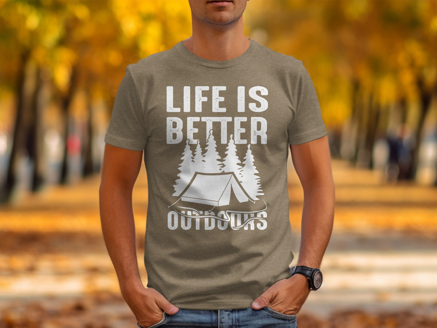 Life Is Better Outdoors Camping Tent Graphic Novelty T-Shirt T-Shirt - Outdoor & Adventure Collection - Mile Marker 16 Gear by Cloud 16 Clothing Co.
