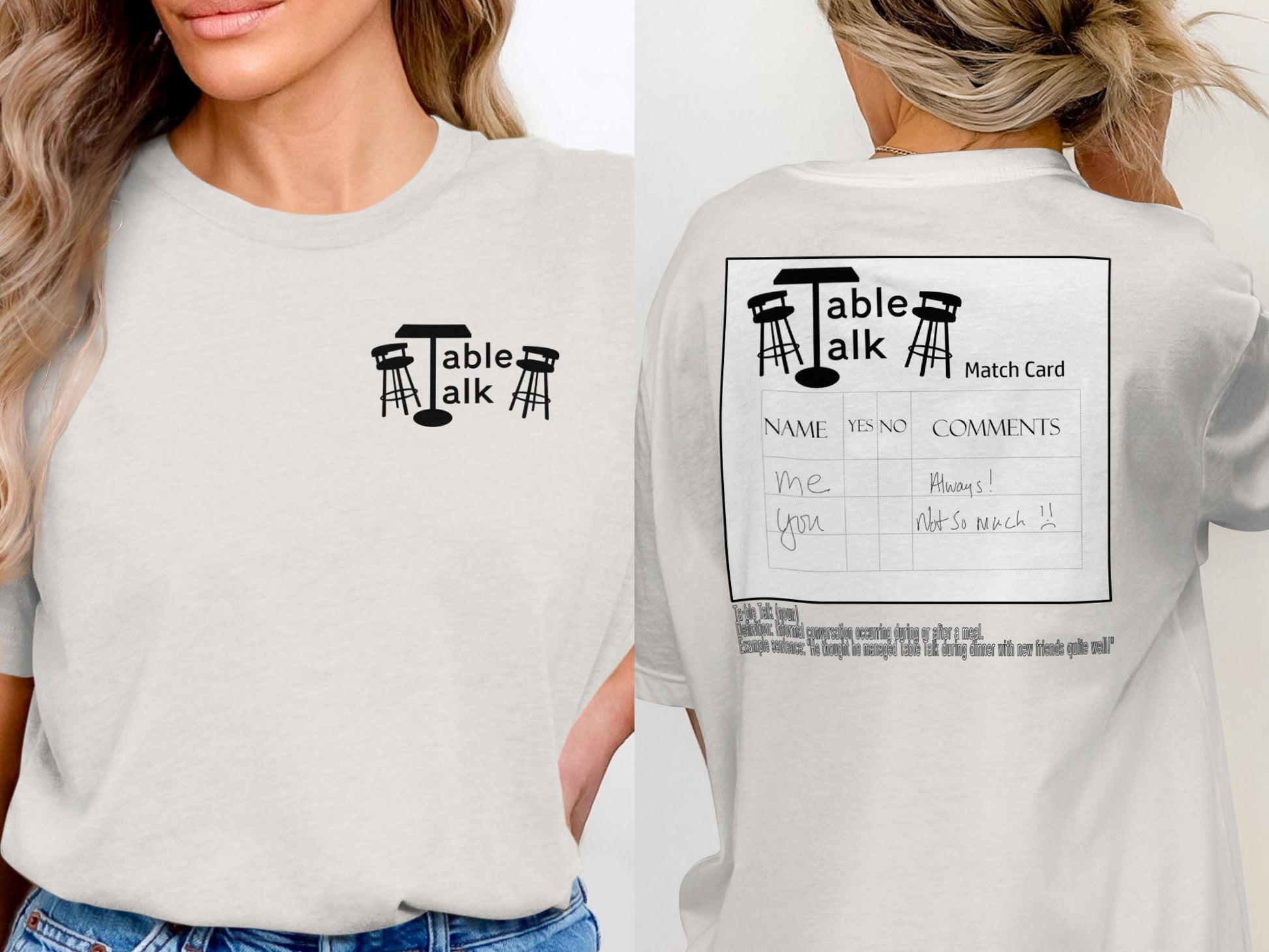 Table Talk Graphic Tee with Fun Match Card Design