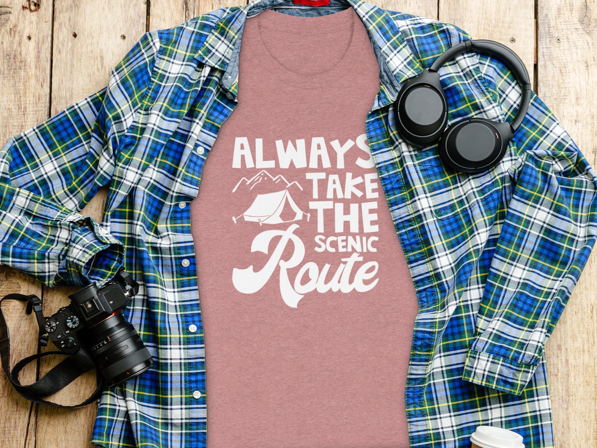 Always Take The Scenic Route Outdoors Camping Design T-Shirt T-Shirt - Outdoor & Adventure Collection - Mile Marker 16 Gear by Cloud 16 Clothing Co.