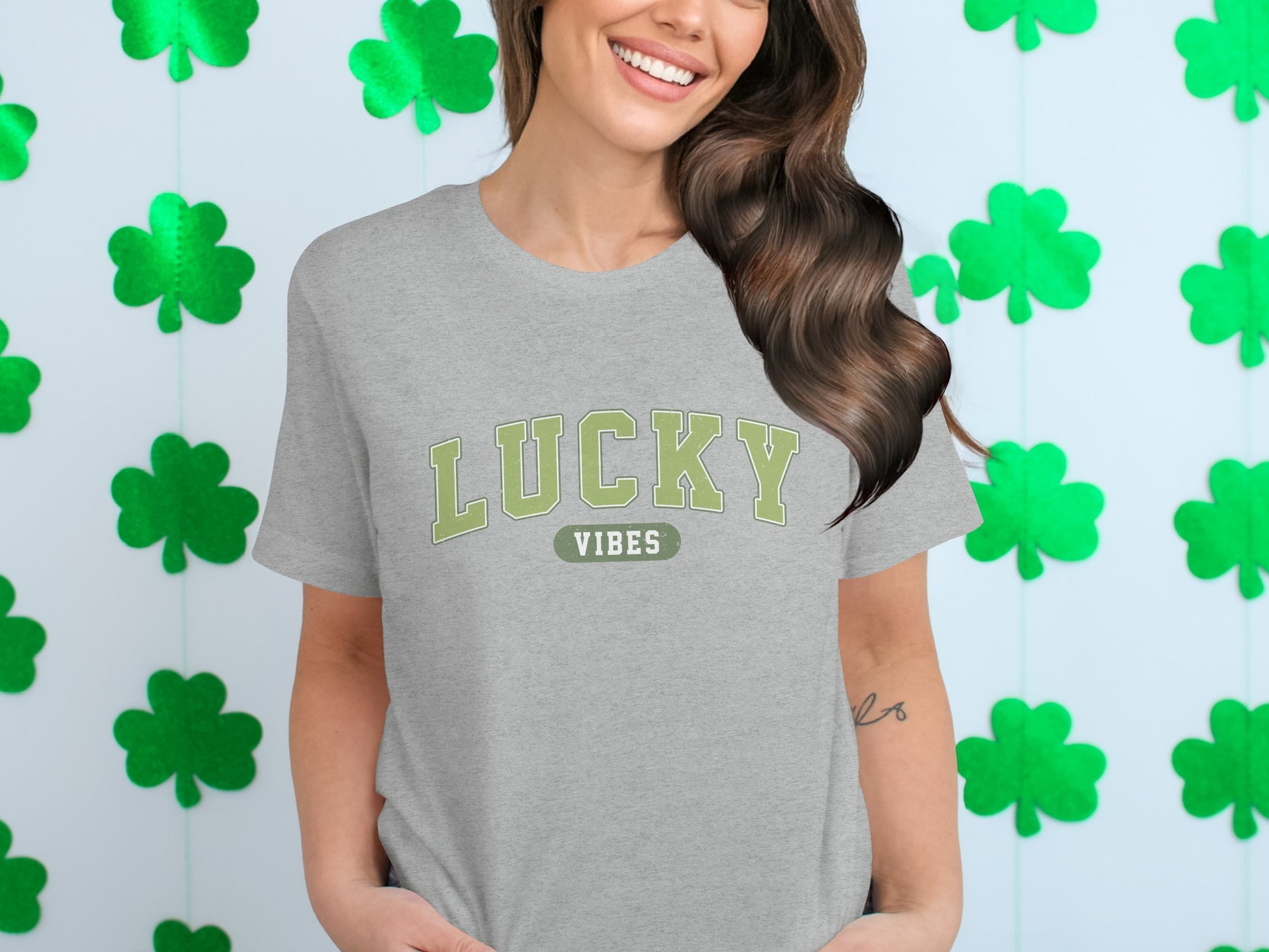 Lucky Vibes Graphic Tee with Shamrock Decorations