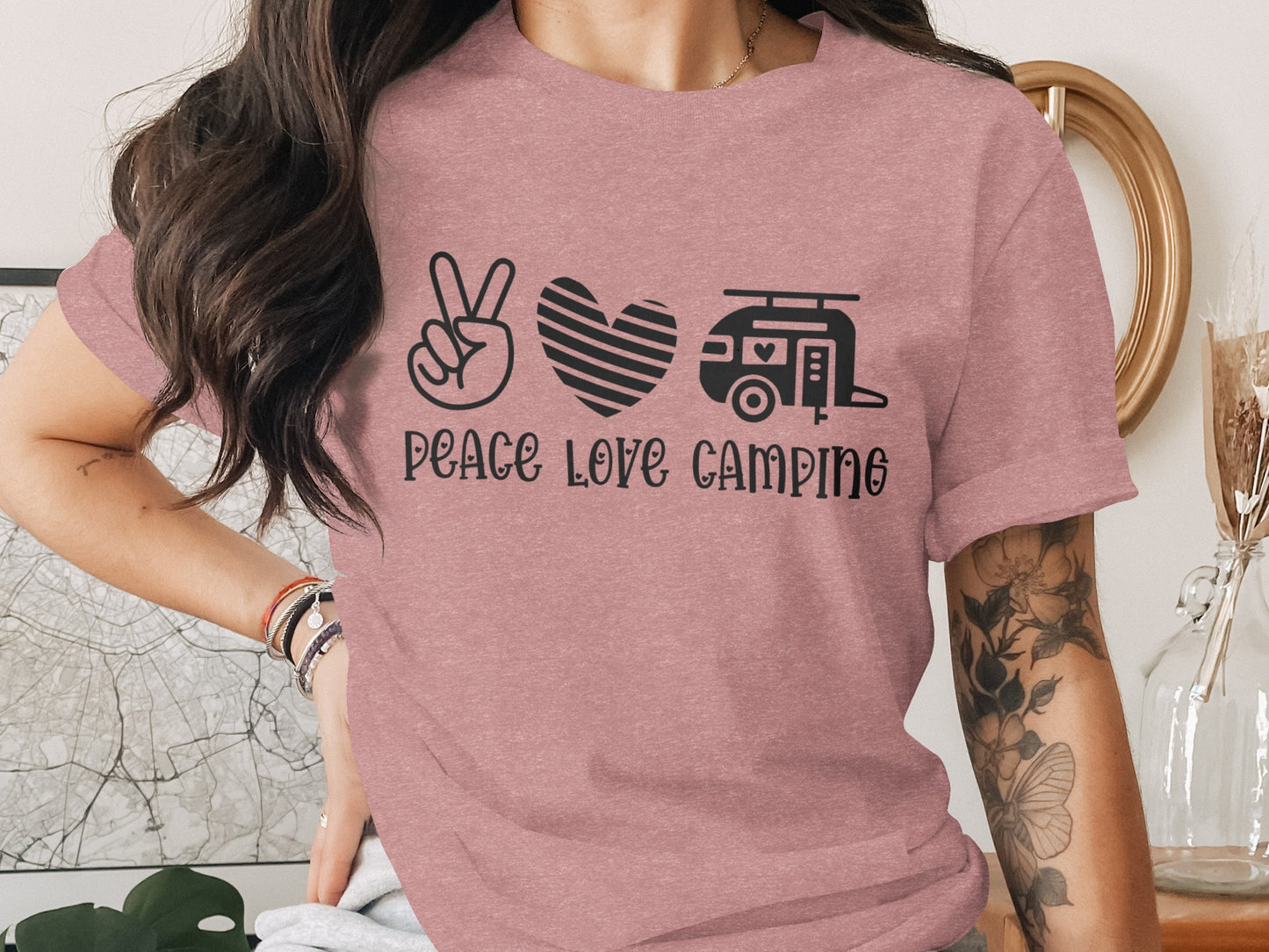 Peace Love Camping Symbol Design Graphic Novelty T-Shirt T-Shirt - Outdoor & Adventure Collection - Mile Marker 16 Gear by Cloud 16 Clothing Co.