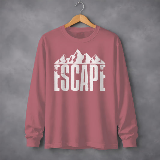 Long Sleeve Escape Print Mountain Design Shirt