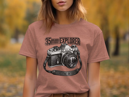 35mm Explorer Detour | Vintage Outdoor Apparel: T-shirt graphic with "35mm Explorer SLR" and "TAKE THE DETOUR" text.