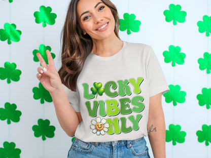 Lucky Vibes Only Shamrock Theme Graphic Tee
