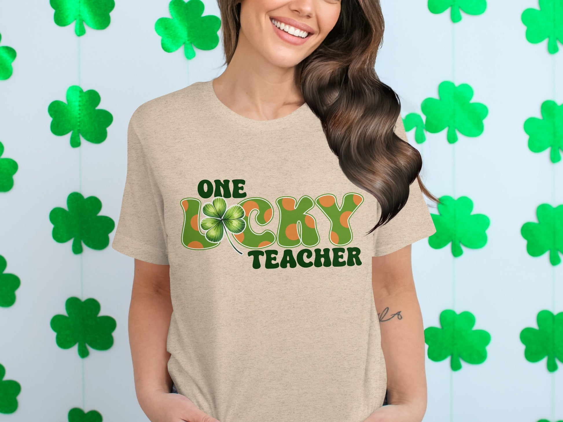 One Lucky Teacher Shamrock Design T-Shirt
