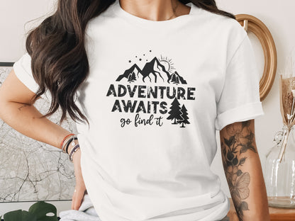 Adventure Awaits Go Find It Mountains Trees and Sun T-Shirt T-Shirt - Outdoor & Adventure Collection - Mile Marker 16 Gear by Cloud 16 Clothing Co.