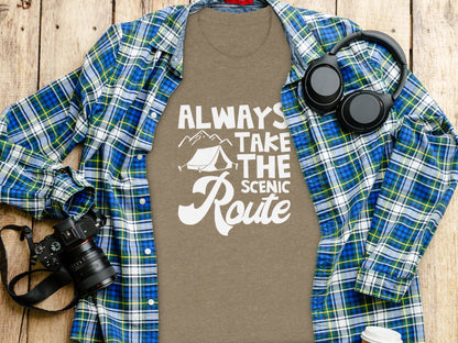 Always Take The Scenic Route Outdoors Camping Design T-Shirt T-Shirt - Outdoor & Adventure Collection - Mile Marker 16 Gear by Cloud 16 Clothing Co.
