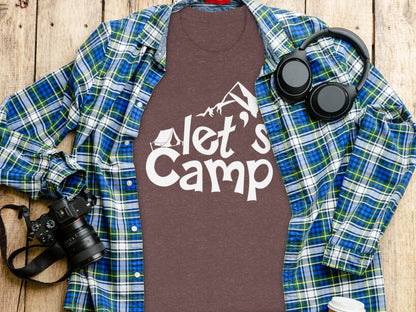 Lets Camp Tent With Mountain T-Shirt T-Shirt - Outdoor & Adventure Collection - Mile Marker 16 Gear by Cloud 16 Clothing Co.