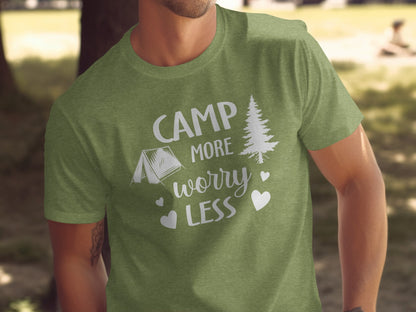 Camp More Worry Less Camping Adventure Graphic T-Shirt T-Shirt - Outdoor & Adventure Collection - Mile Marker 16 Gear by Cloud 16 Clothing Co.