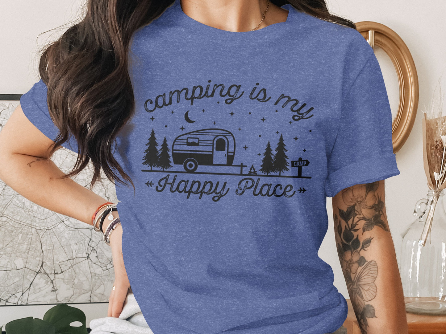 Camping Is My Happy Place Adventure Graphic T-Shirt T-Shirt - Outdoor & Adventure Collection - Mile Marker 16 Gear by Cloud 16 Clothing Co.