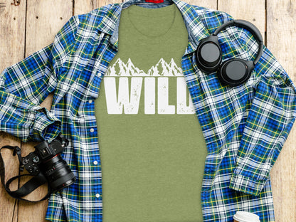 White Wild Text with Mountains Graphic Design T-Shirt T-Shirt - Outdoor & Adventure Collection - Mile Marker 16 Gear by Cloud 16 Clothing Co.