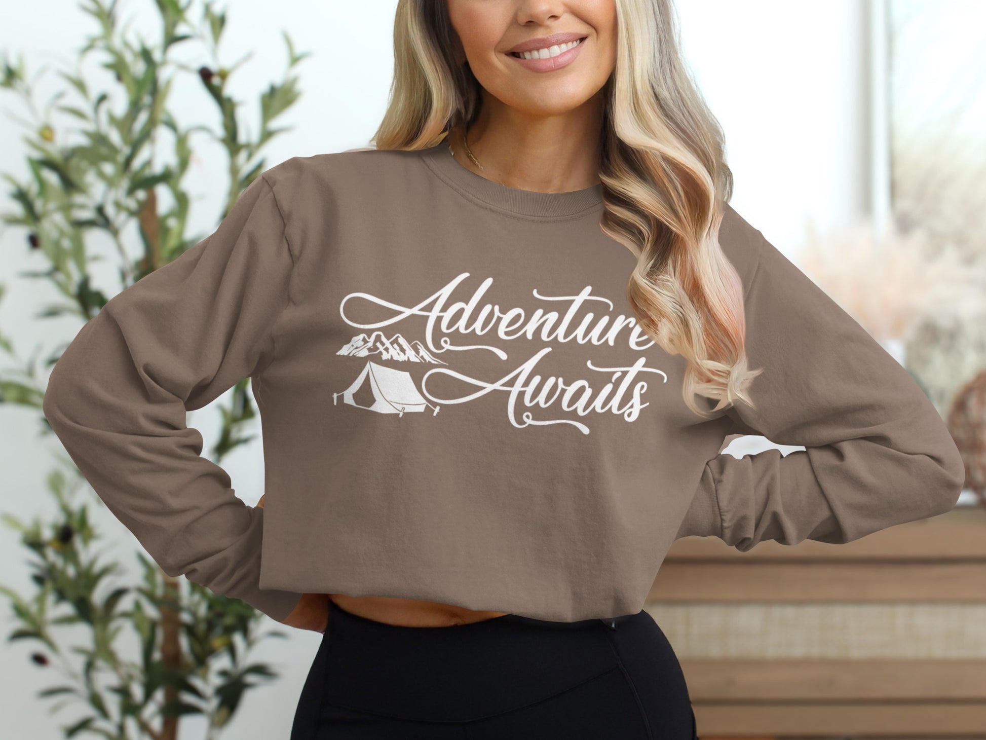 Adventure Awaits Long Sleeve Crop Top Shirt