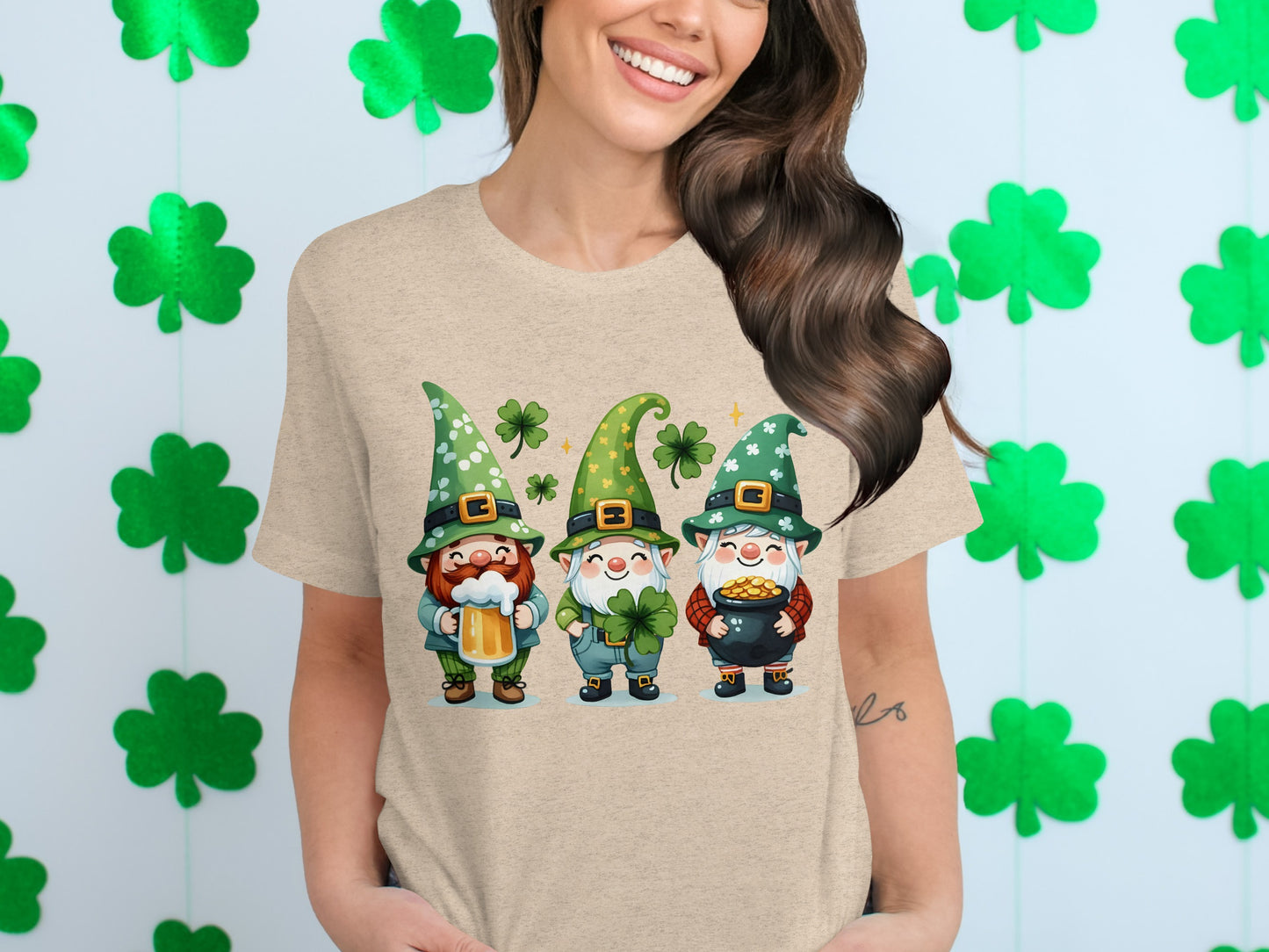 Three St. Patrick's Day Gnomes Clover T-shirt