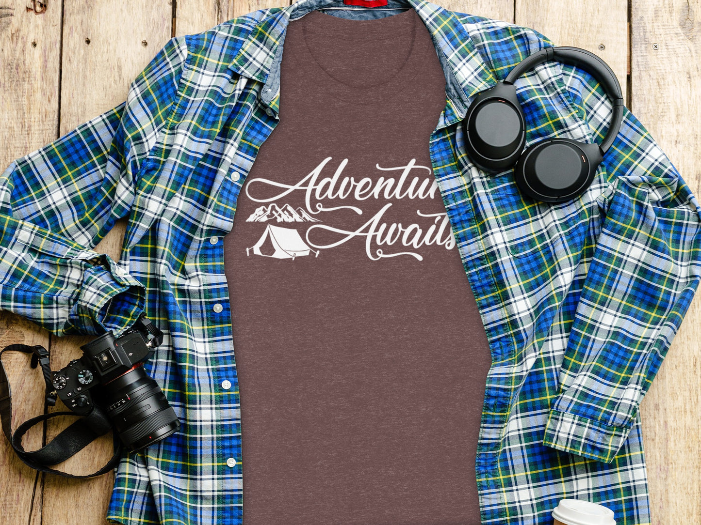 Adventure Awaits Tent Mountains Graphic Design T-Shirt T-Shirt - Outdoor & Adventure Collection - Mile Marker 16 Gear by Cloud 16 Clothing Co.