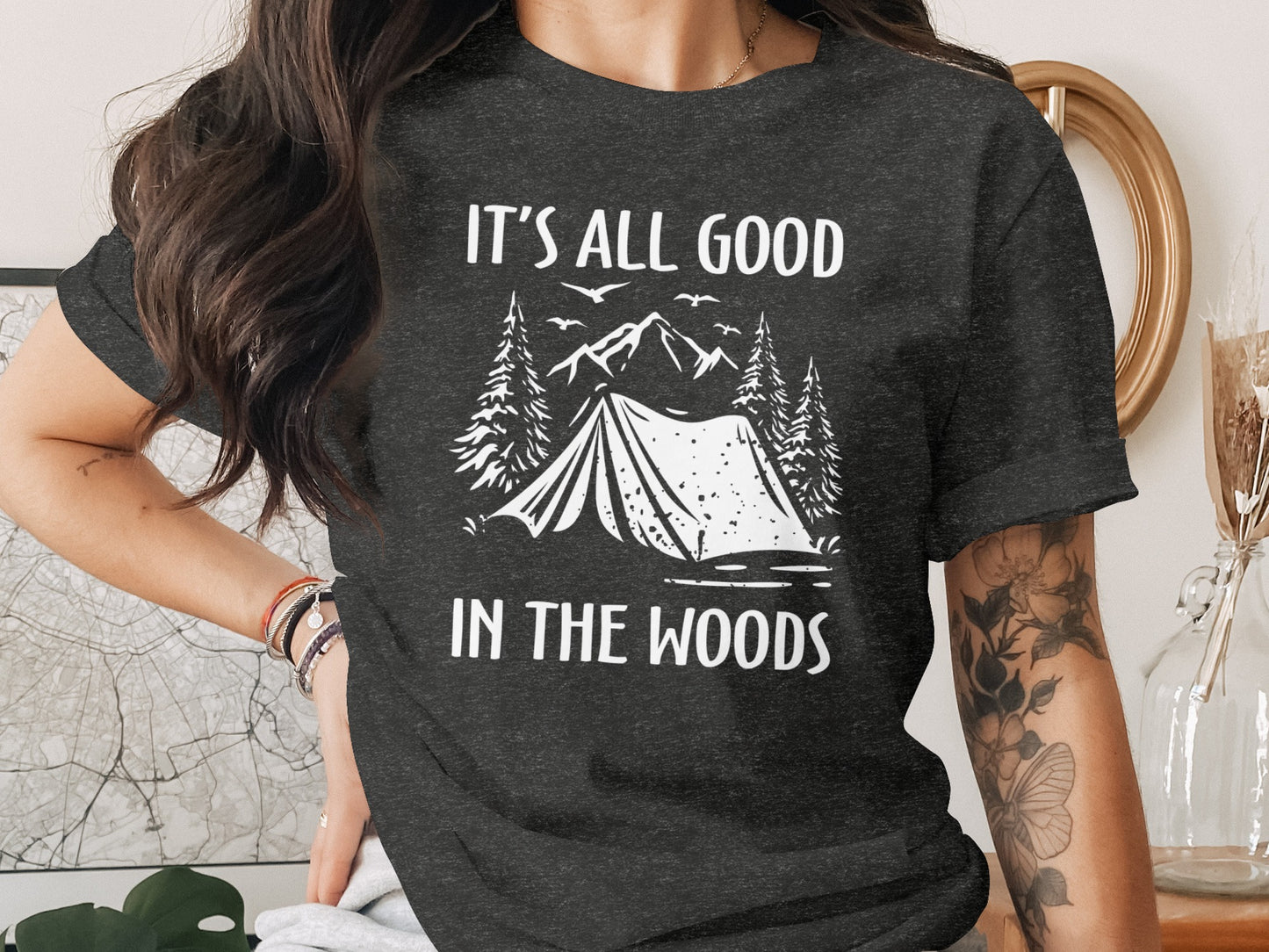Its All Good In The Woods Camping Graphic Art T-Shirt T-Shirt - Outdoor & Adventure Collection - Mile Marker 16 Gear by Cloud 16 Clothing Co.